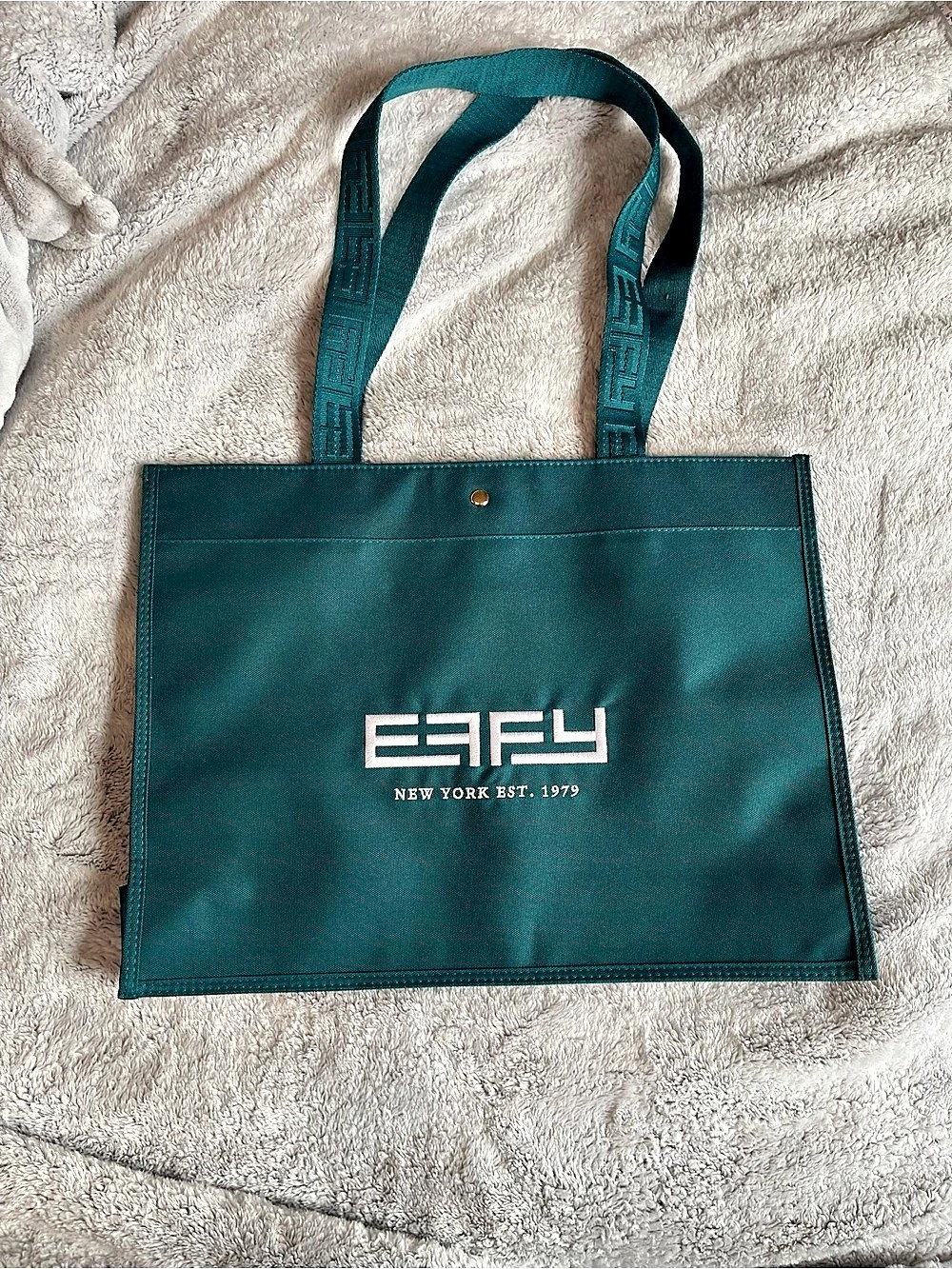 EFFY Teal Tote Bag New York EST. 1979 Inner Zipper Pocket Canvas